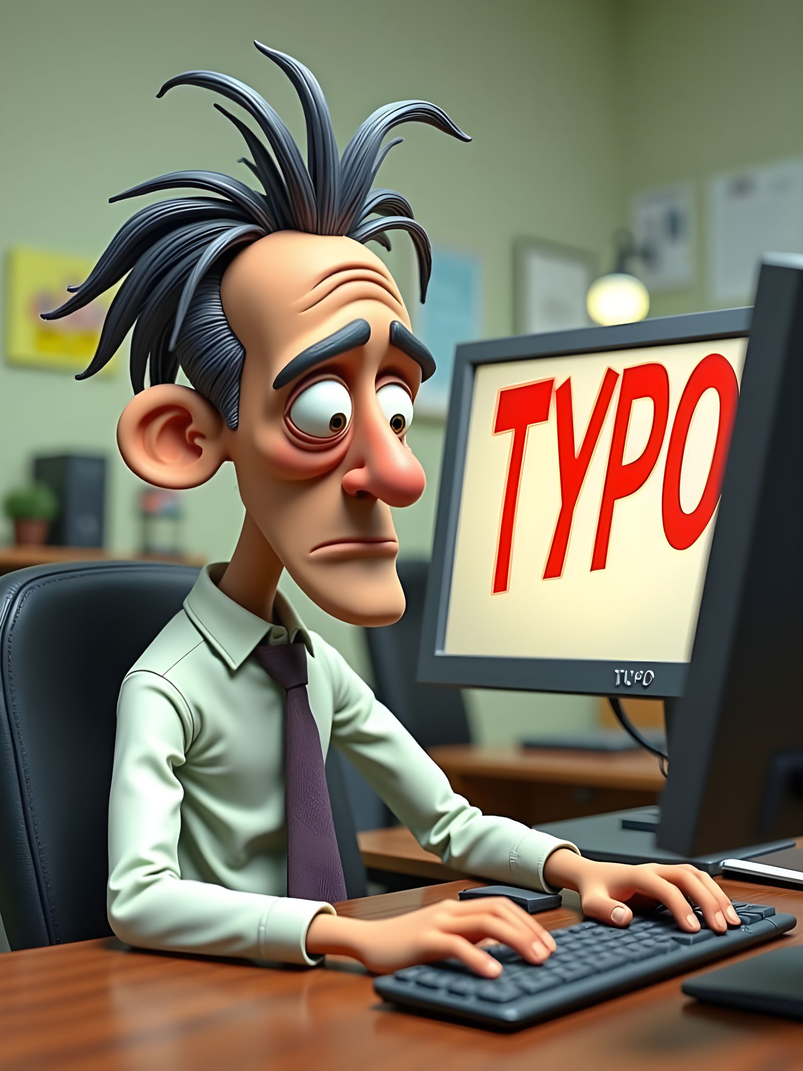 Frustrated Man Typing with Thumbs, Typo on Screen