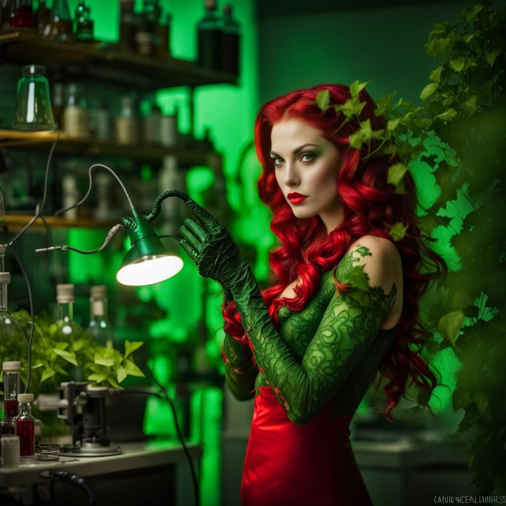 Sinister Poison Ivy in a Dark, Green Laboratory