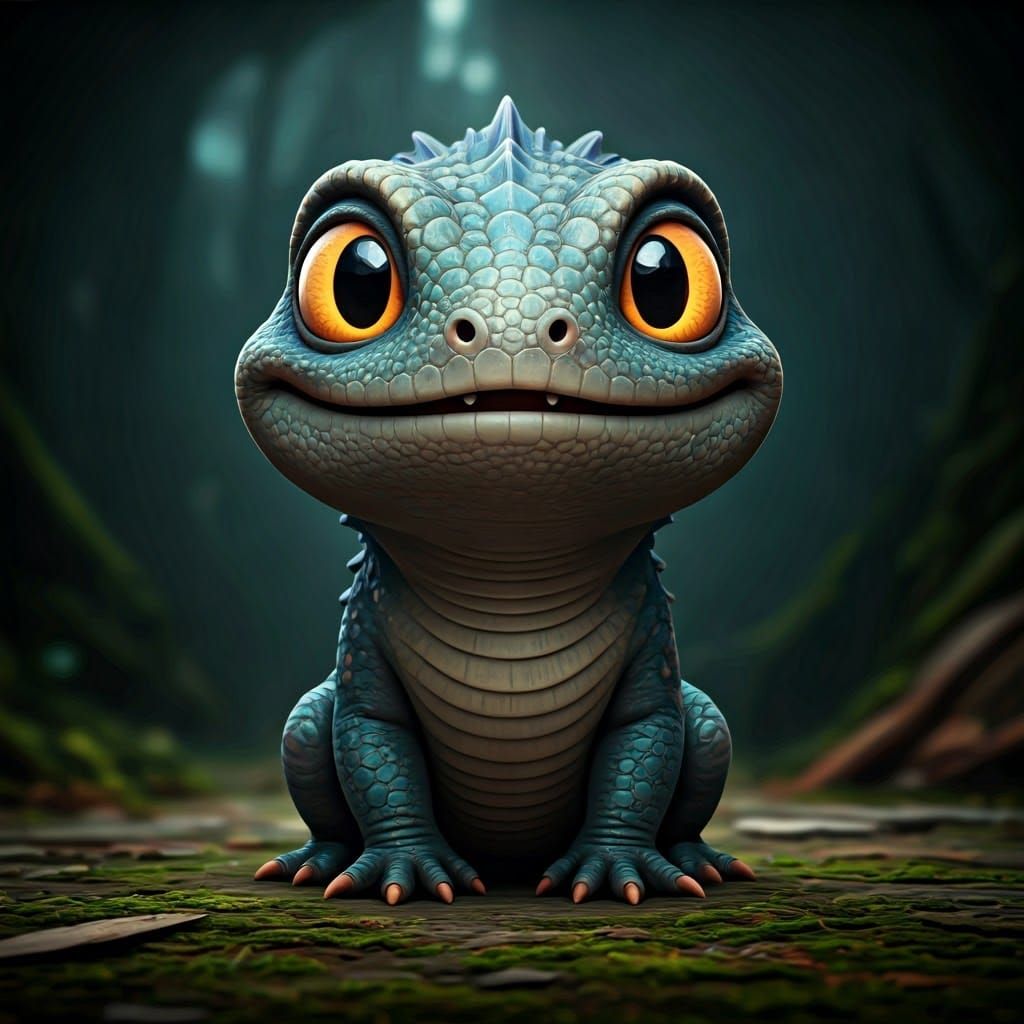 Scaly Smiling Creature in Detailed Matte Painting