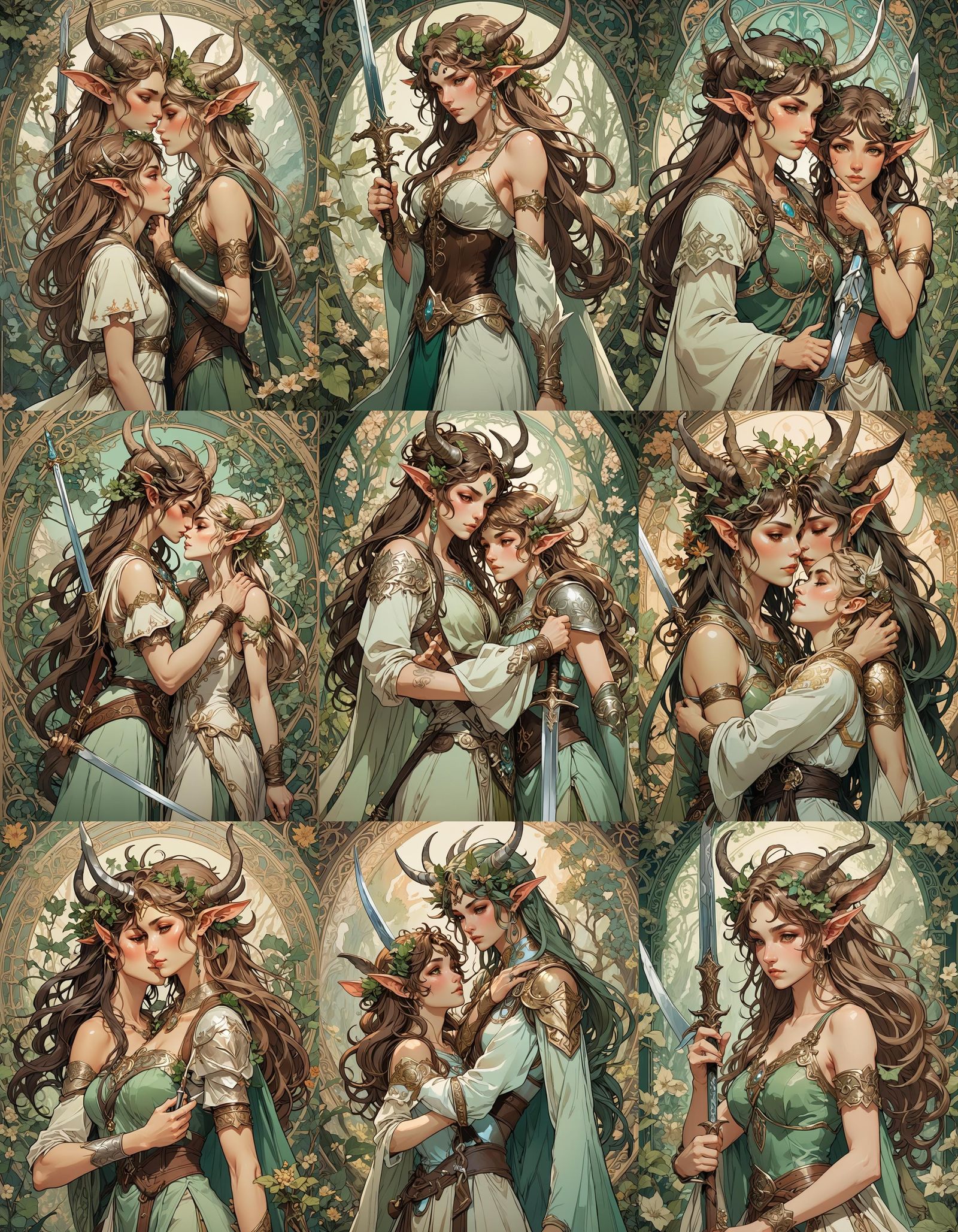 Satyr and Elves in Art Nouveau Style