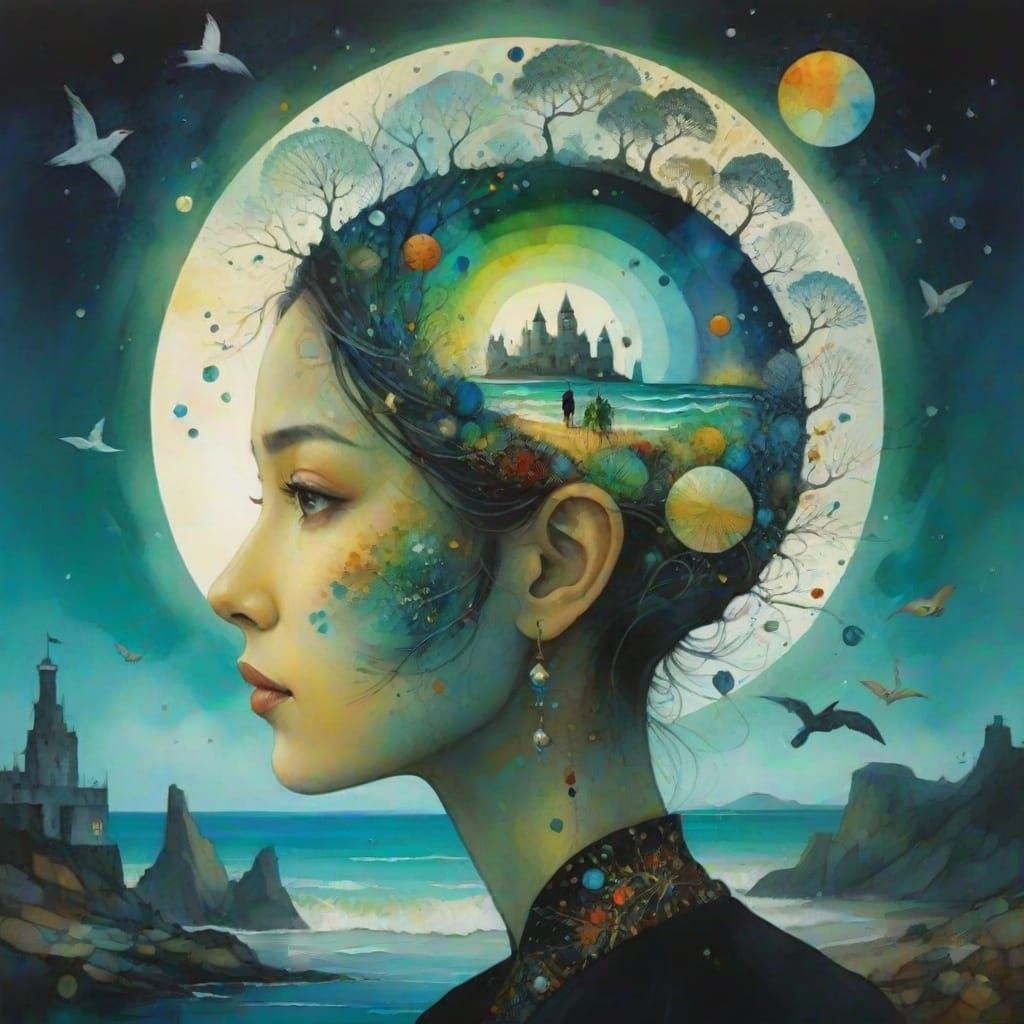 Whimsical Seashore Encounter in Vibrant, Magical Illustratio...