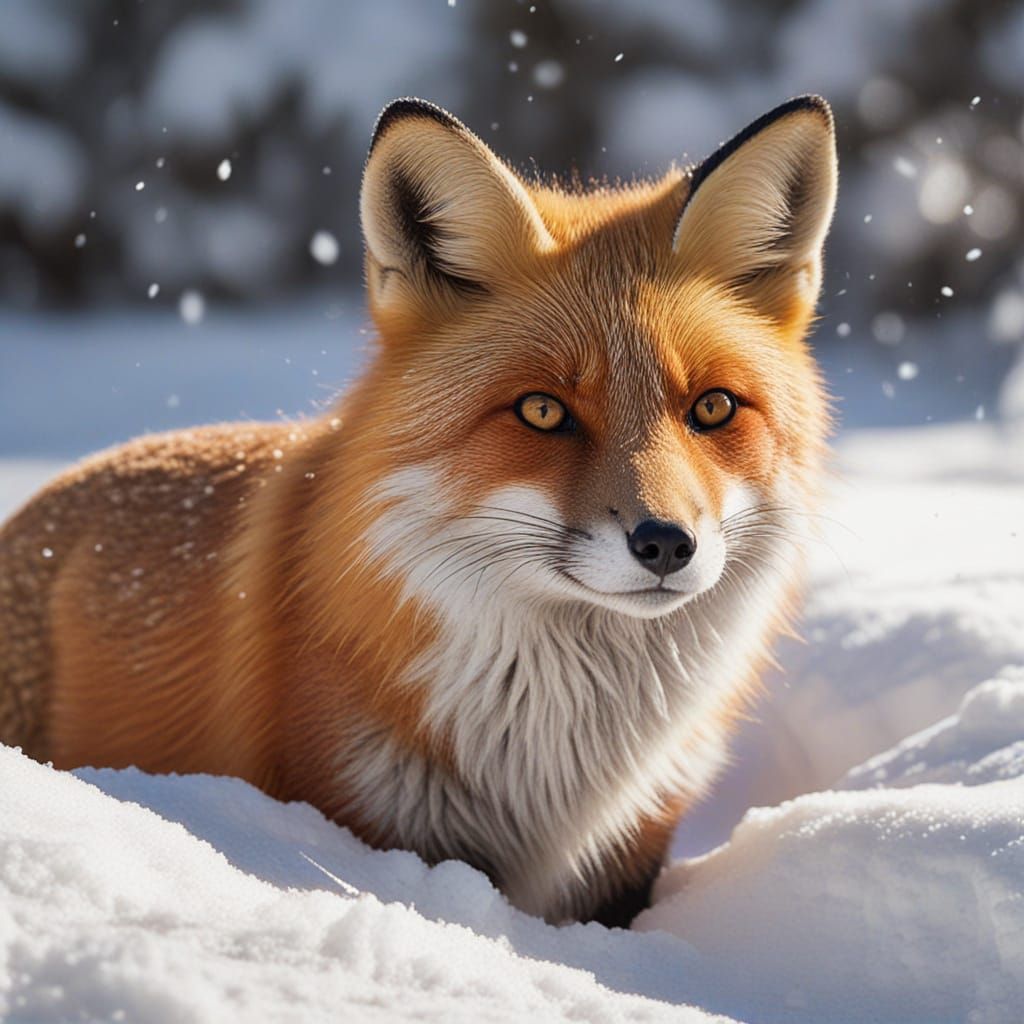 Red fox looking with golden eyes