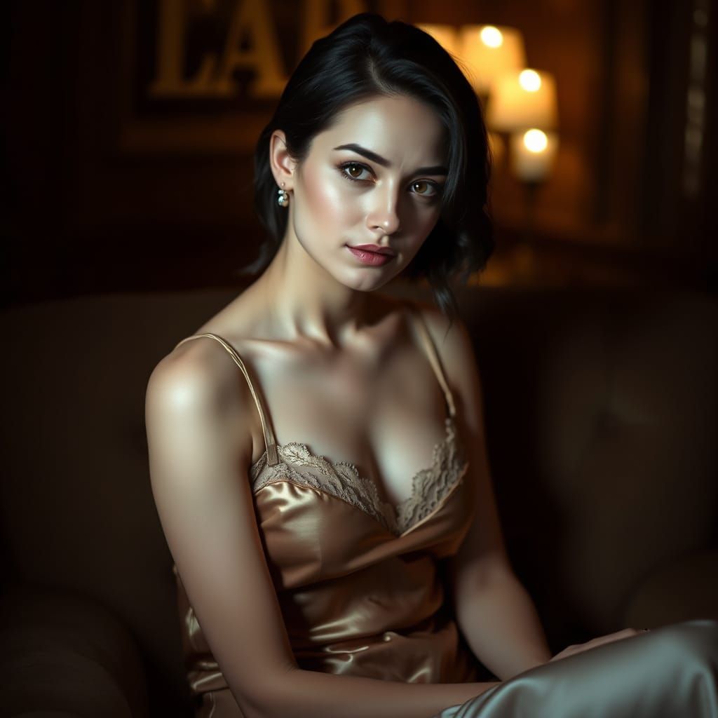 Serenely Seated Beauty in Ambient Lighting