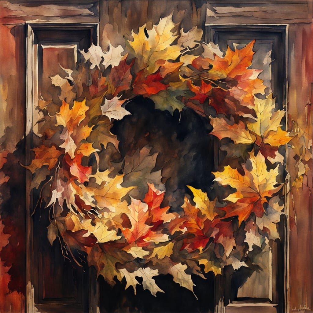Vibrant Autumn Wreath in Warm Watercolor
