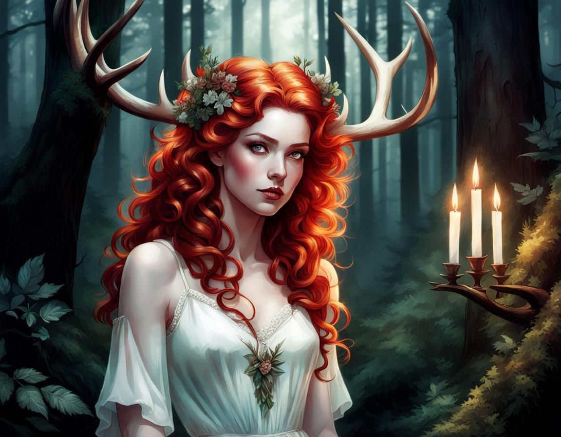 Faun Girl in Forest, Comic Book Art Style