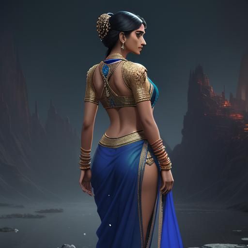 Indian Woman in Transparent Saree: Detailed Matte Painting