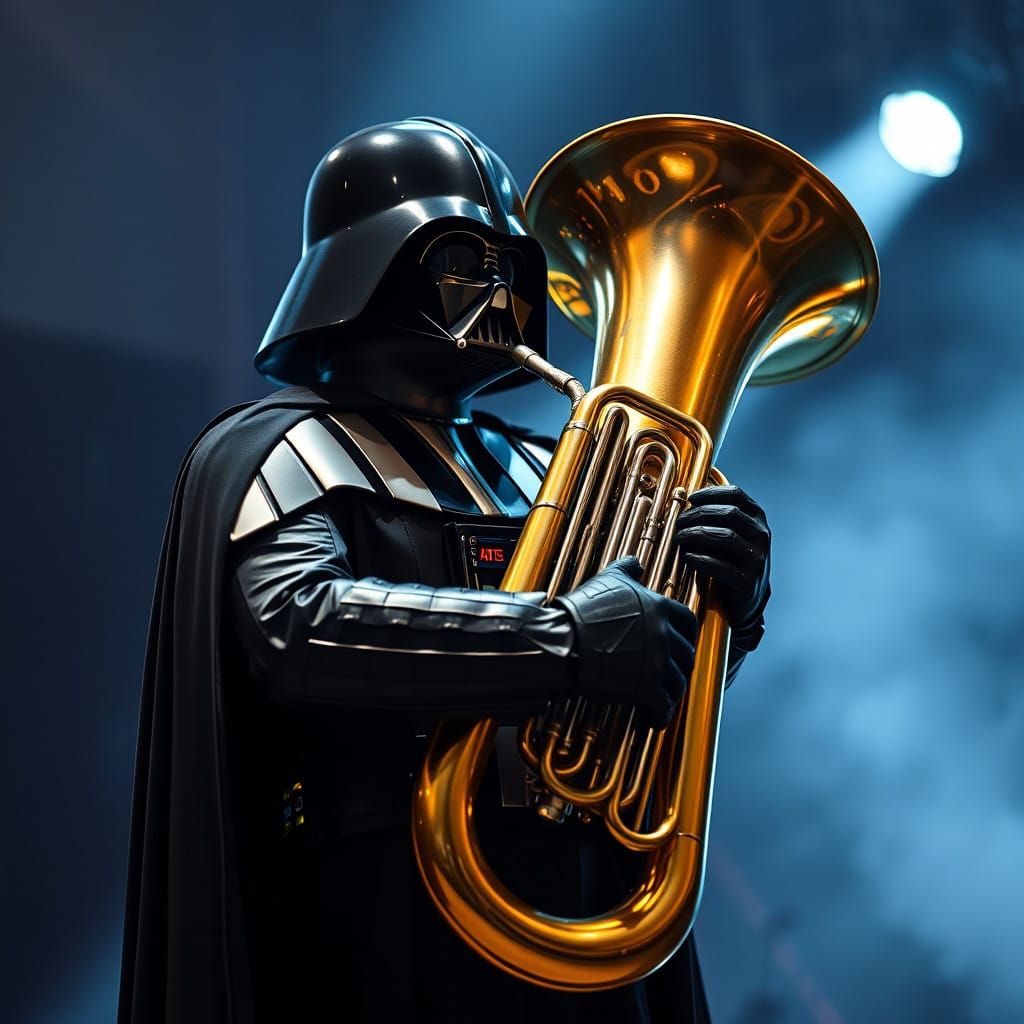 Darth Vader Soars on the Tuba in a Dramatic and Humorous Sce...
