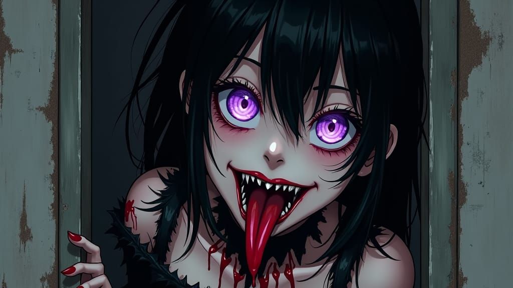 Gothic Anime Monster Girl in Shadows