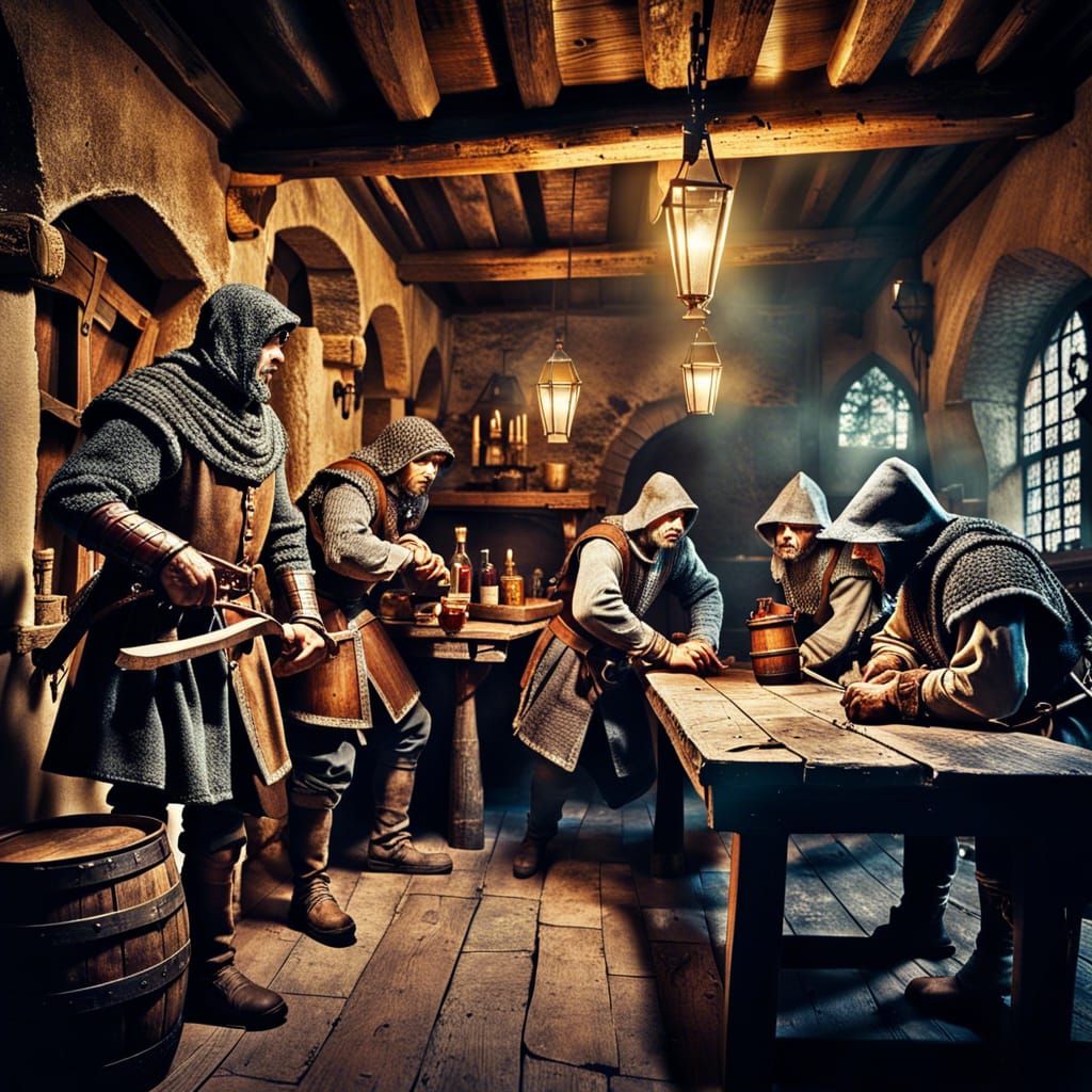 Medieval Robbers Plot Ambush in Tavern Lair