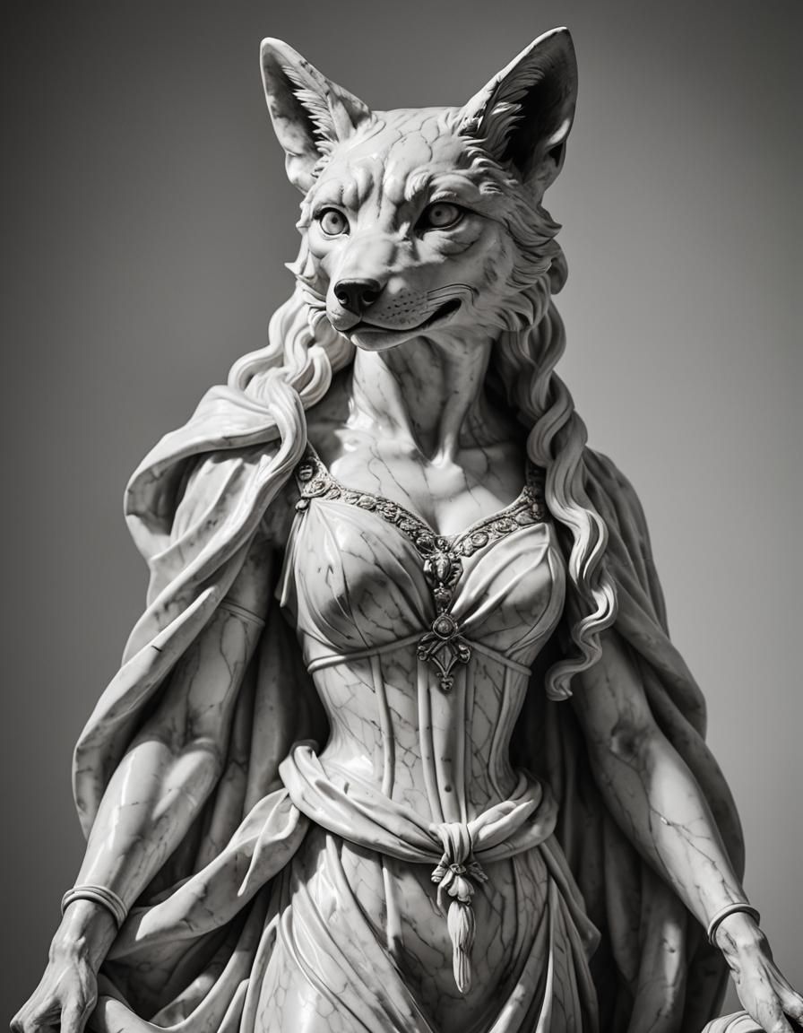 Marble Fox Statue in Renaissance Style