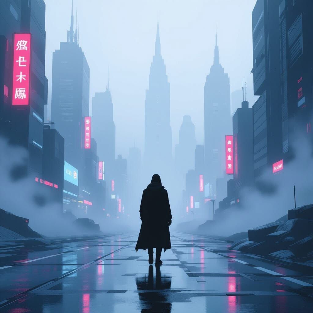 Ethereal Figure in Futuristic Dreamscape