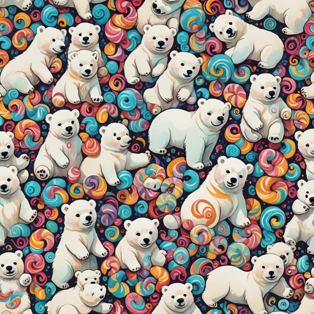 Adorable Cartoon Polar Bears in Candyland