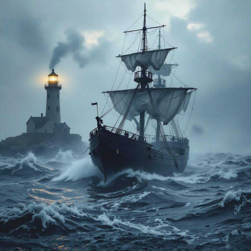 Ghost Ship on Stormy Sea: Digital Matte Painting