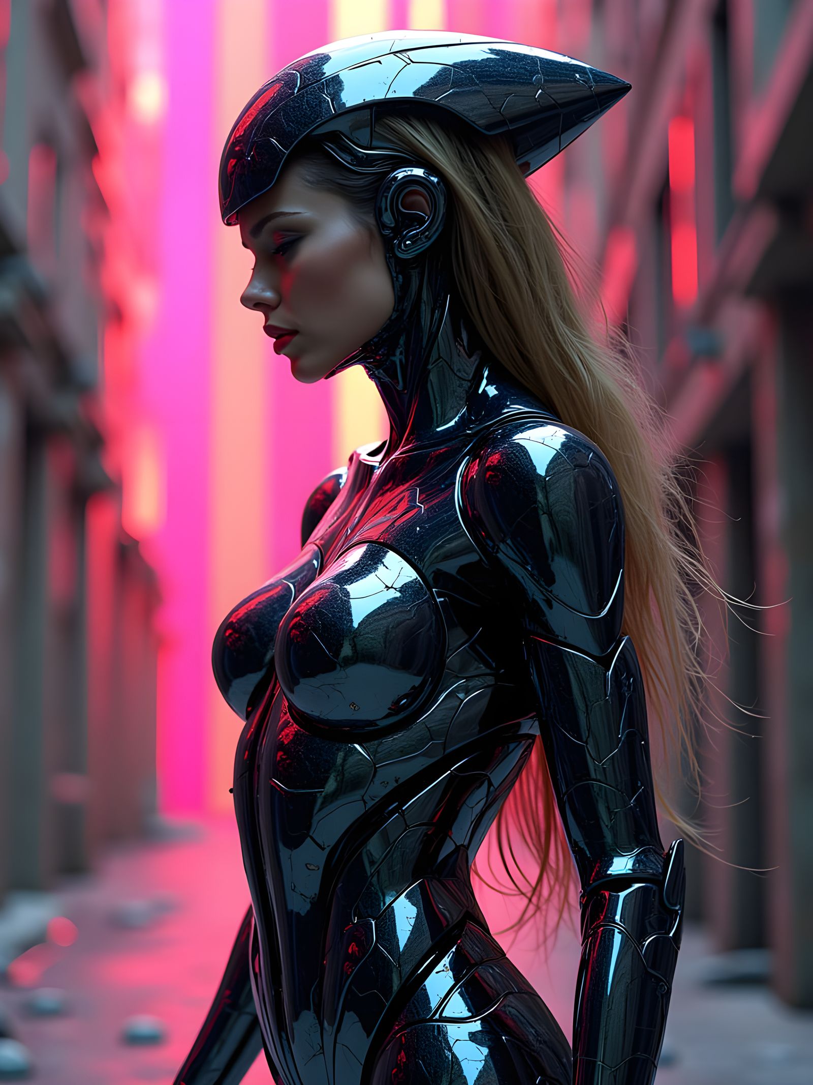 Futuristic Warrior Portrait with Cubist Brutality and Neon L...