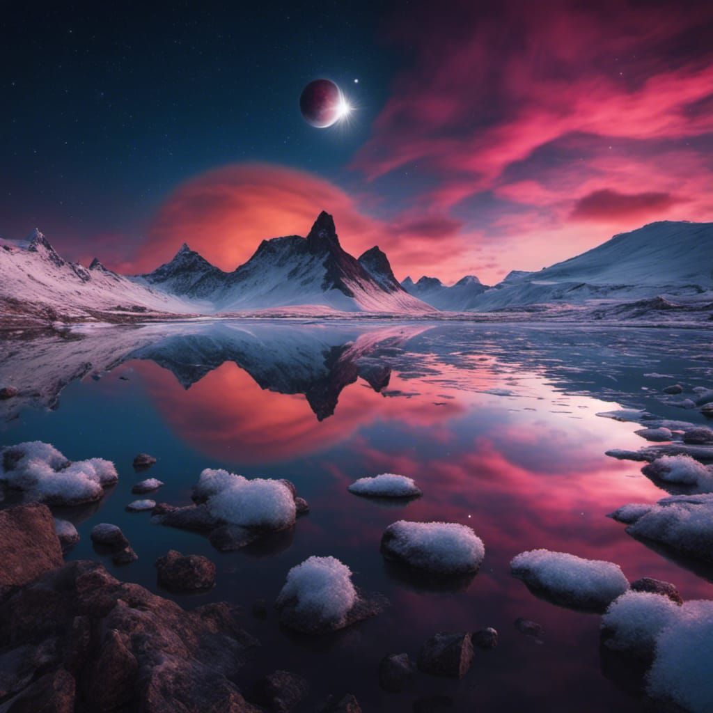 Lunar eclipse and northern lights over Iceland