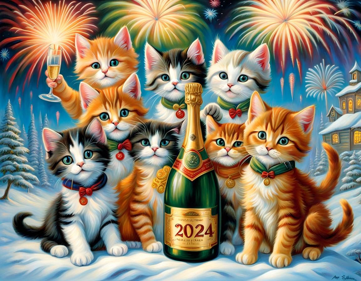 Kittens Celebrate New Year in Fantasy Style