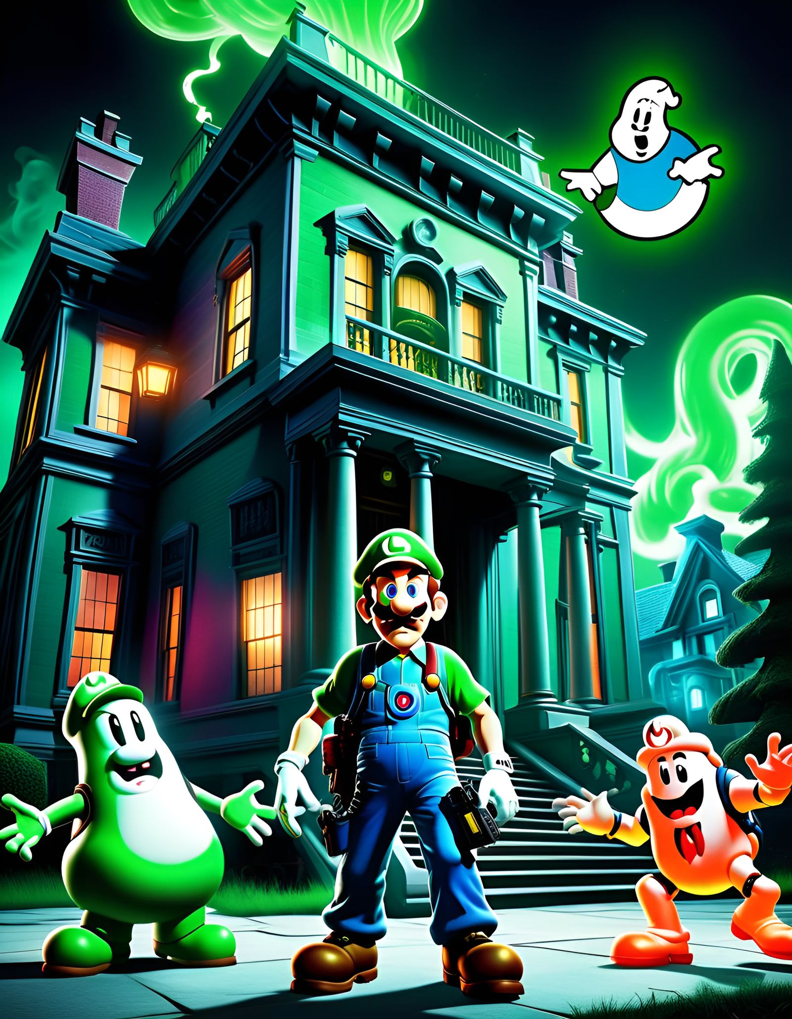 Luigi's Mansion Ghostbusters Crossover Movie Poster