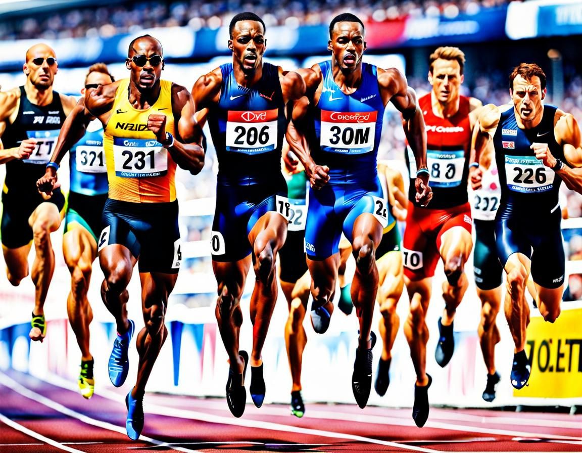 Watercolor Painting of 100m Sprint Race