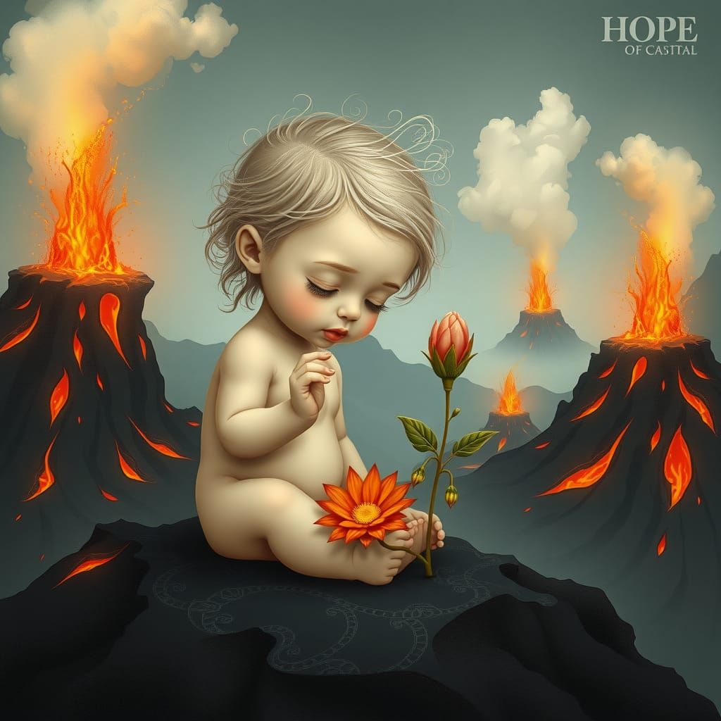 Child of Hope in Volcanic Dreamscape