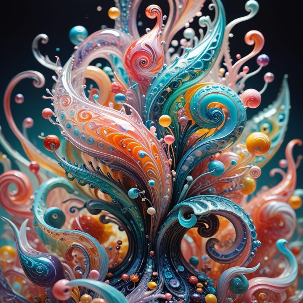 Intricate Glass Sculptures Reflecting Light in Gouache Style