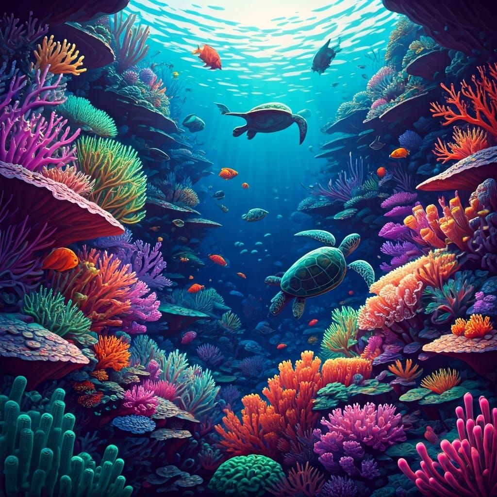 Surreal Coral Reef with Neon Hues