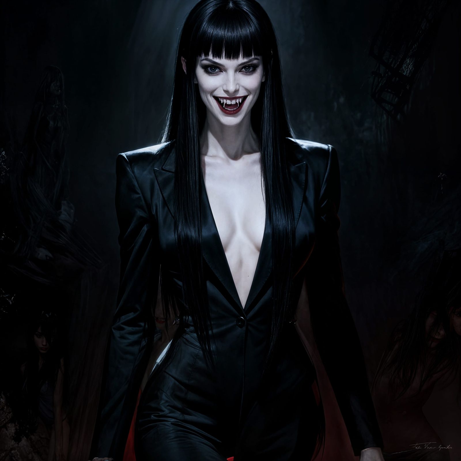 Playful Vampire Woman in Dark Fantasy Digital Painting