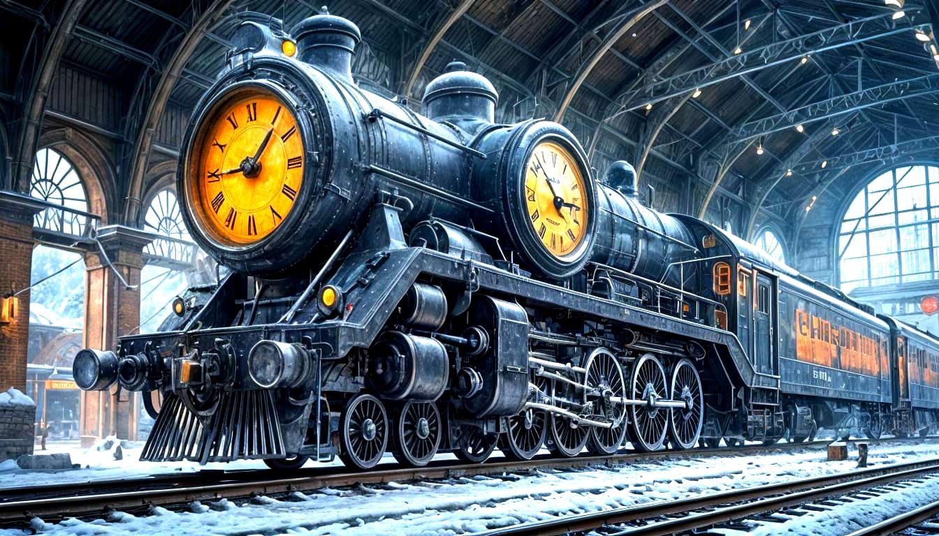 Futuristic Frozen Train Station at Night