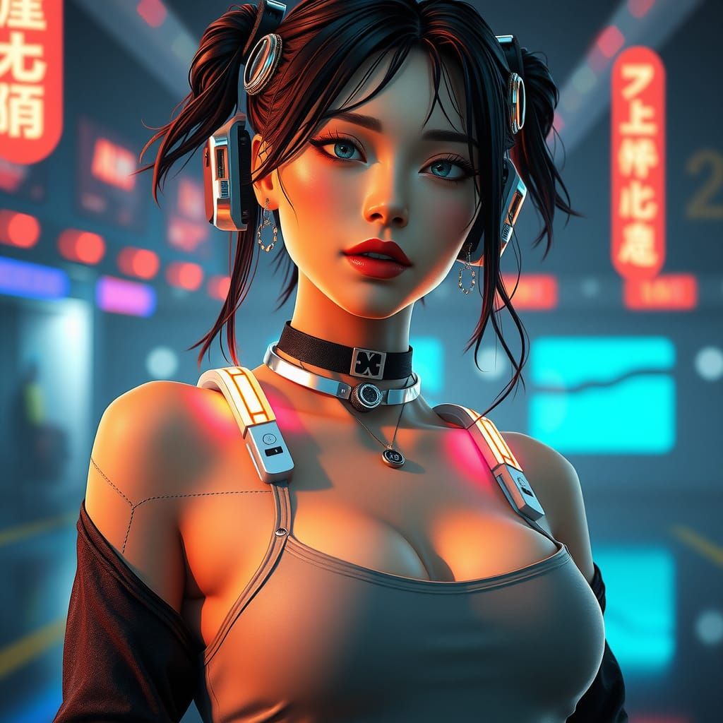 Beautiful Woman in Futuristic Cyberpunk Style
