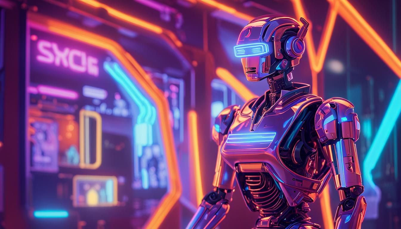 Robot Action Figure in Neon Sci-Fi Style