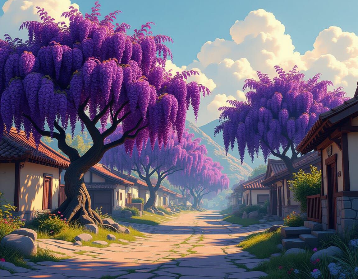 Stylized Mulberry Trees with Symbolic Elements