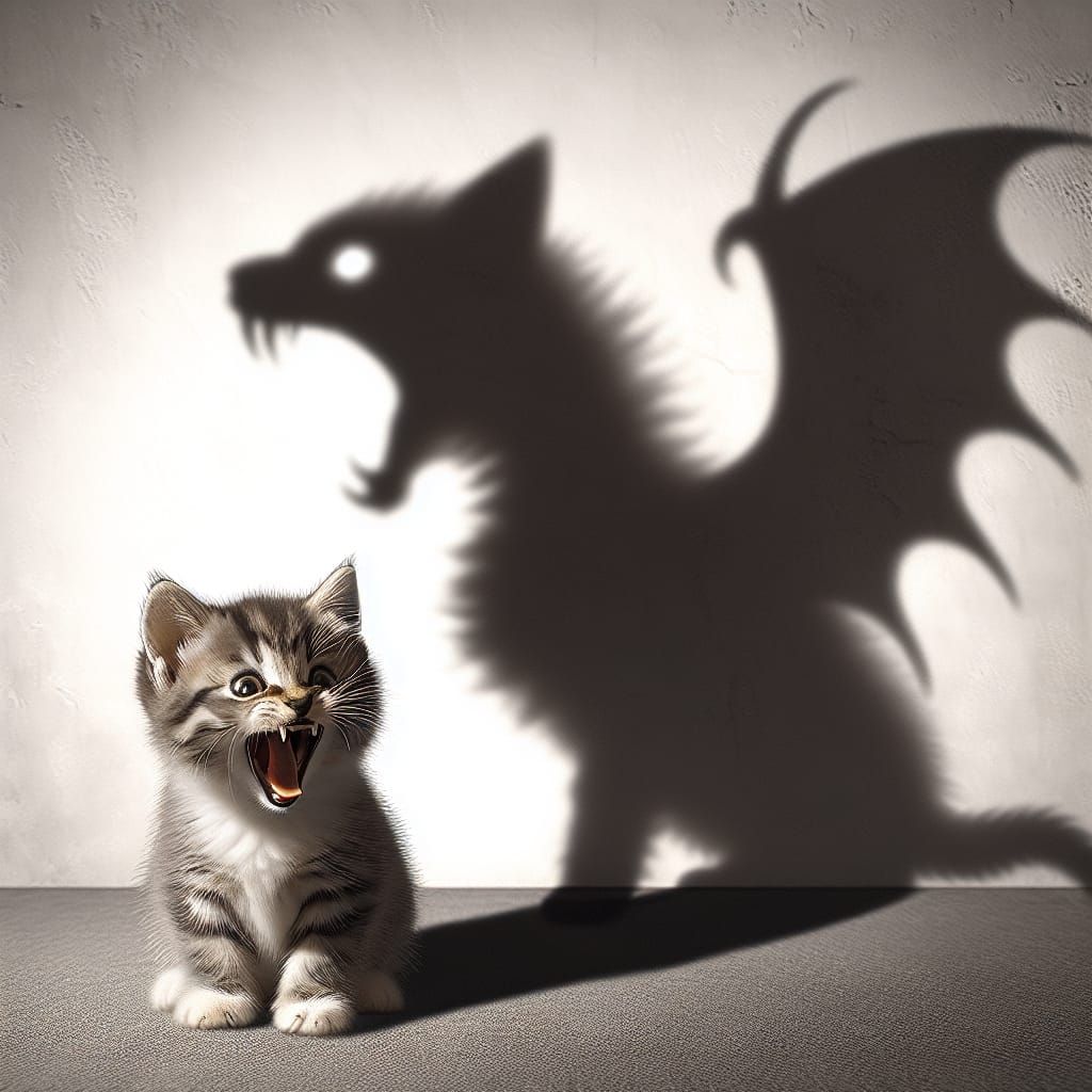 Fierce Kitten Casts Mystical Bird Shadow