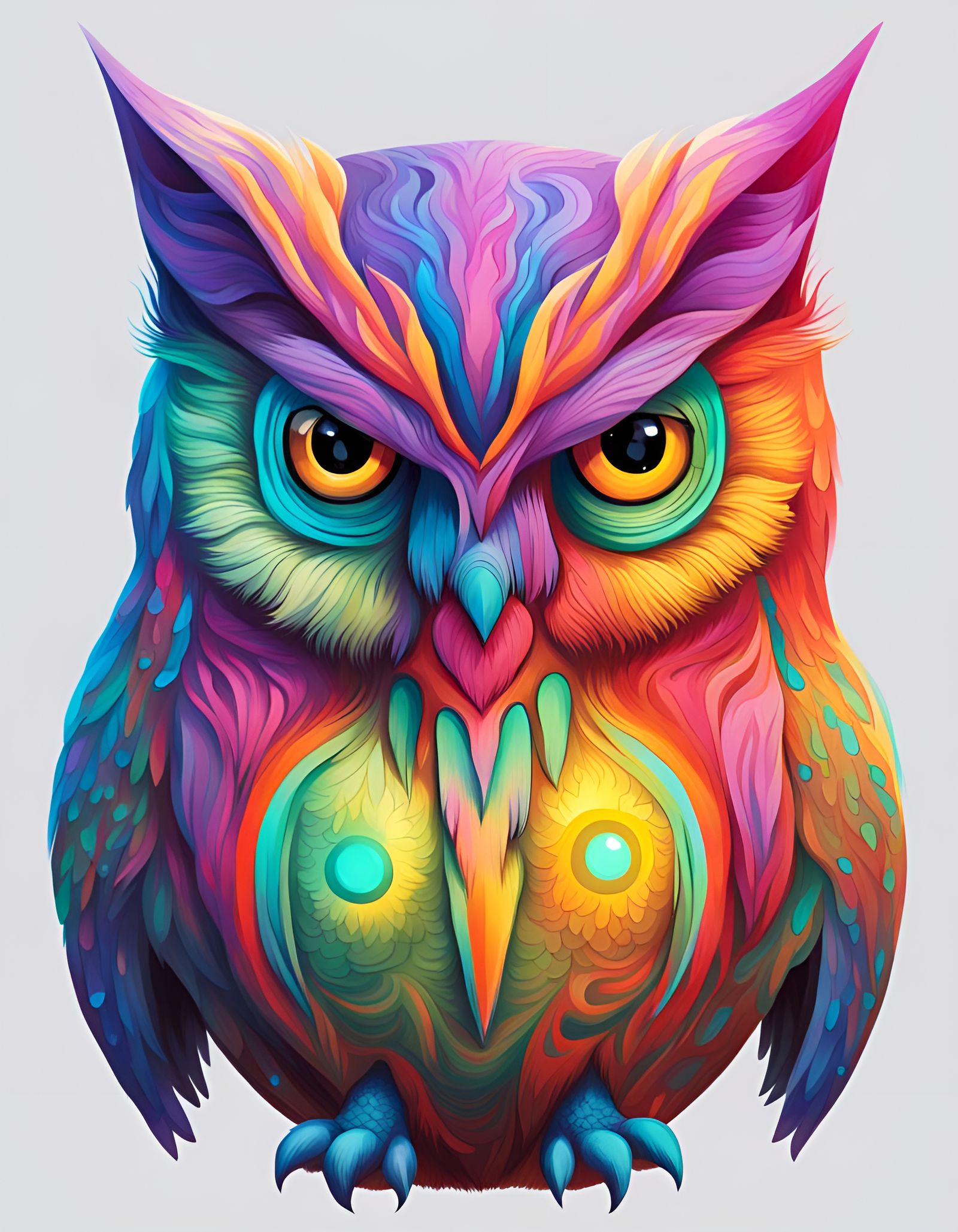 Vivid Owl-Cat Hybrid Creature
