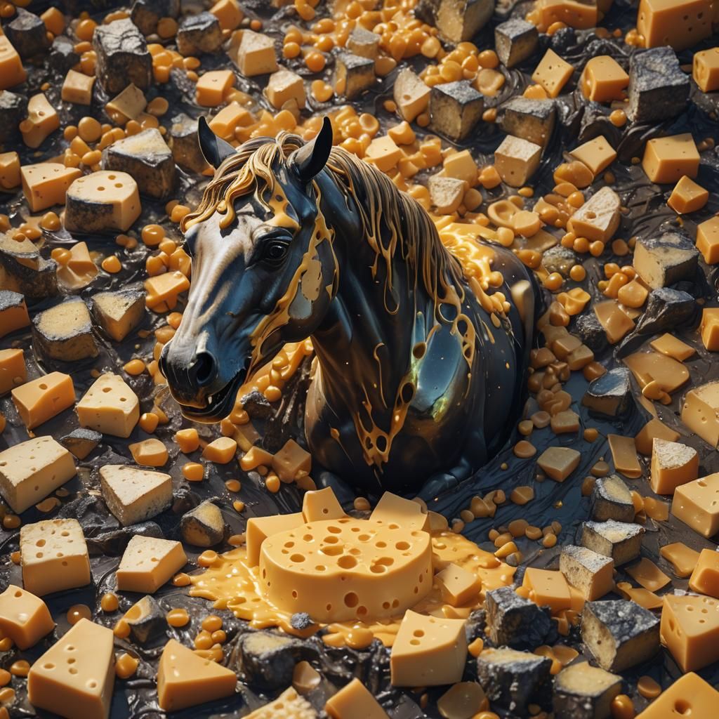 Cheese Horse in Surreal Landscape, Digital Art