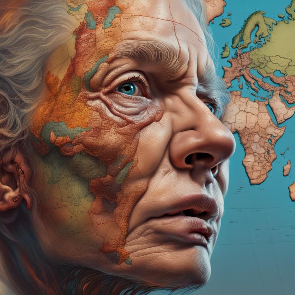 Hyperrealistic Map-Skinned Face Reflecting World