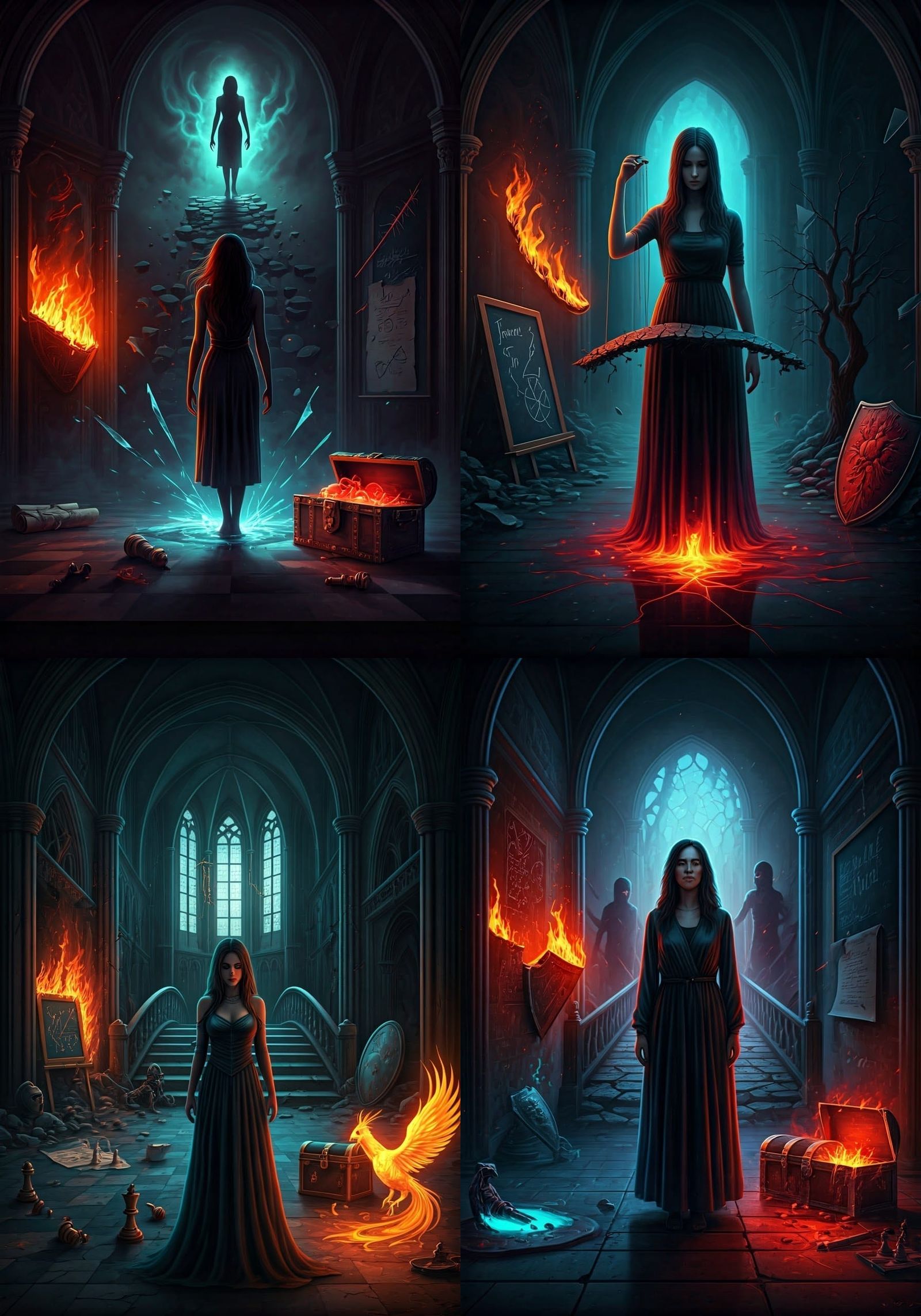 Empowered Breakthrough in a Haunting Cyberpunk Landscape