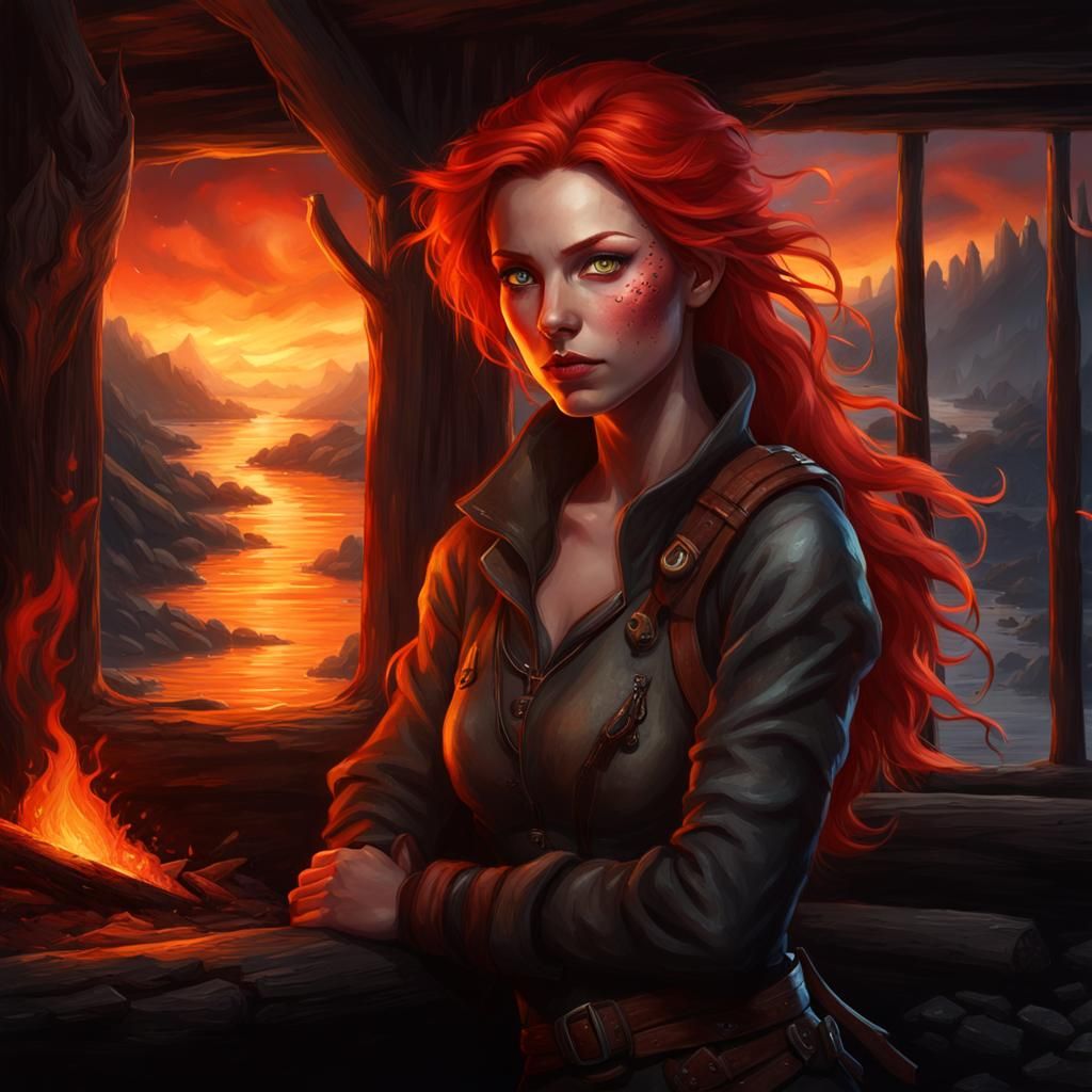 Lava Veined Adventurer in Dark Fantasy Style