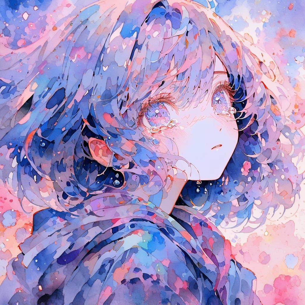 Moody Anime Portrait with Watercolor Texture