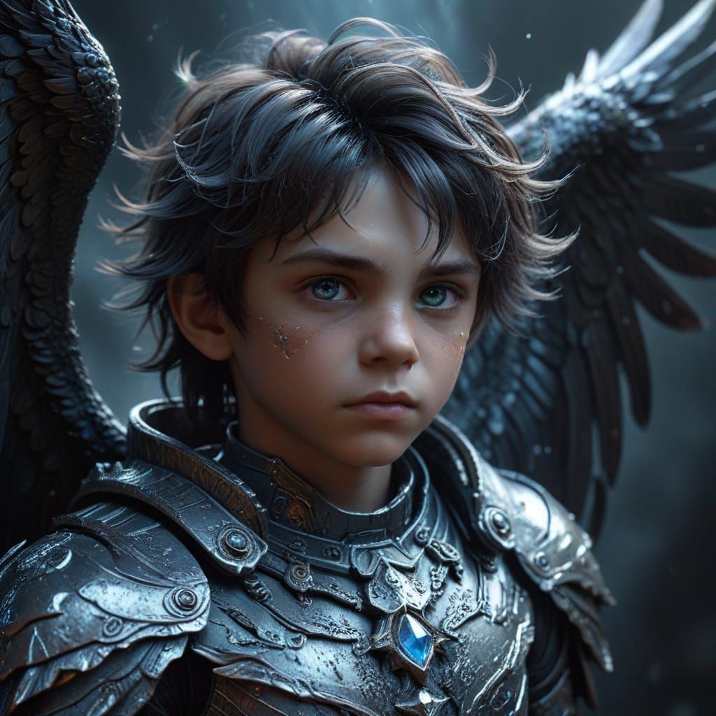Dark Angel Child with Metal Wings, Ice Armor