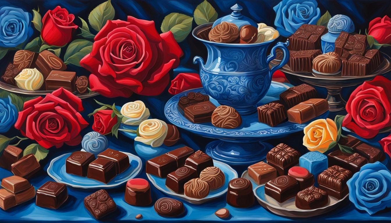 Chocolates and Roses: A Woodblock Print Still Life