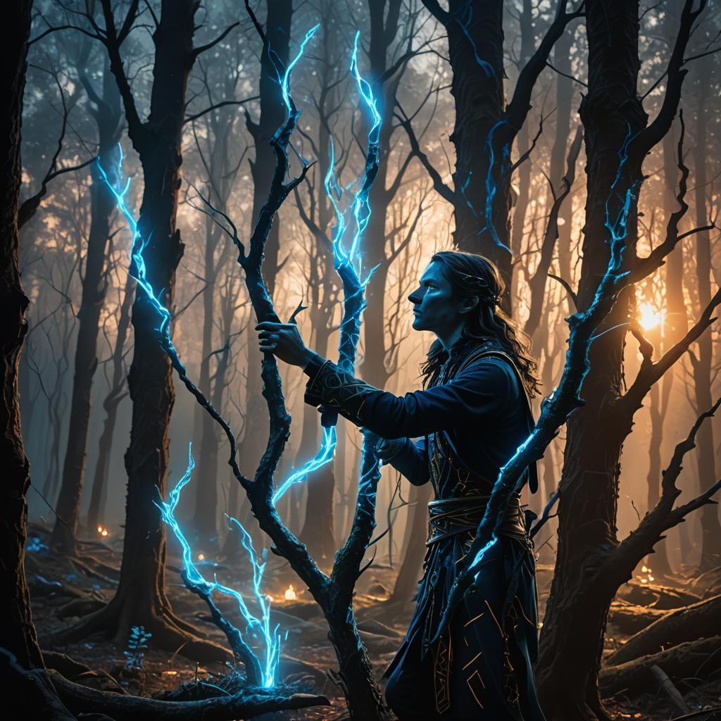 Mystical Staff Crackling with Magic Energy