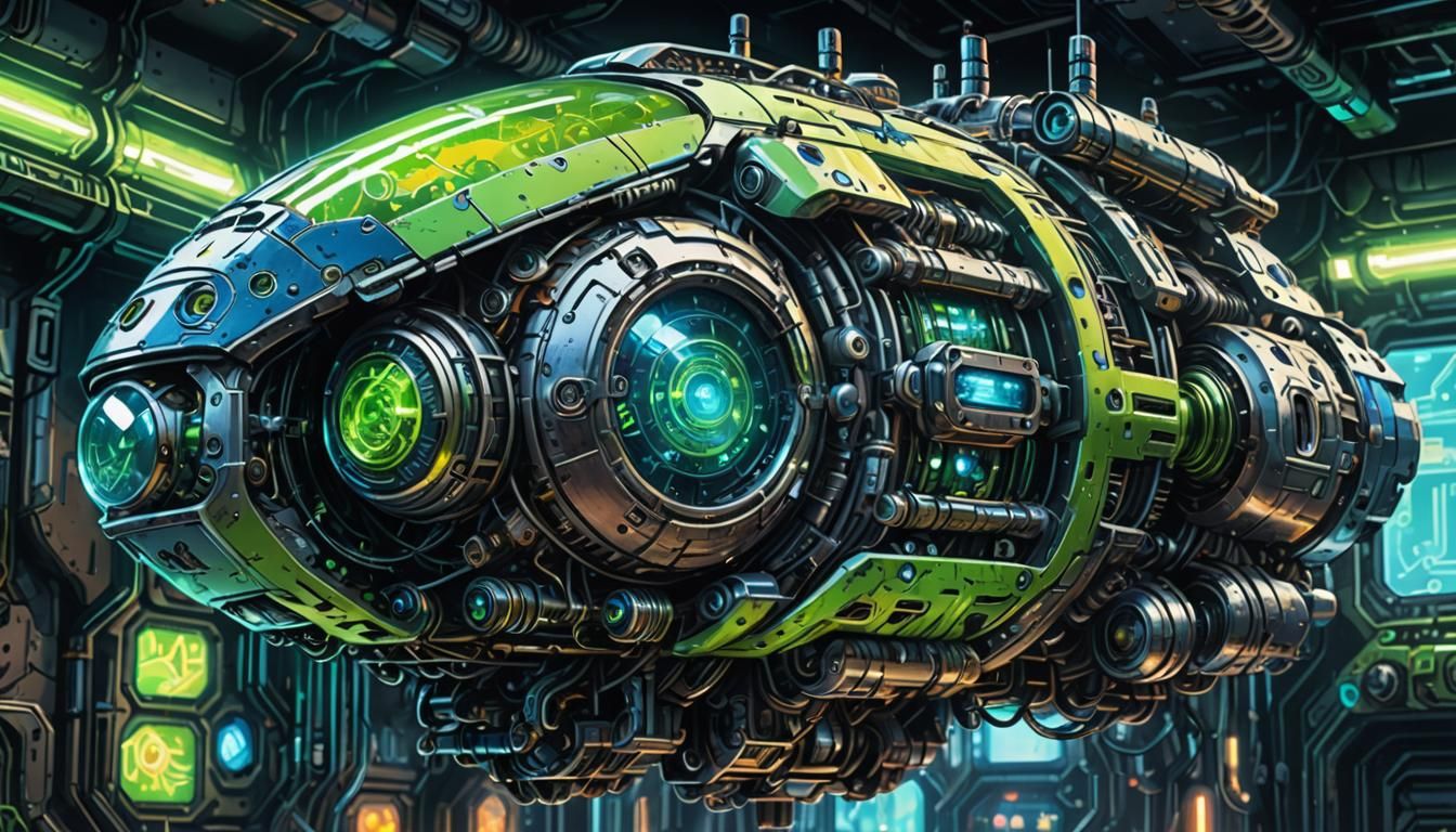 Cybernetic Spaceship in Graphic Novel Street Art Style