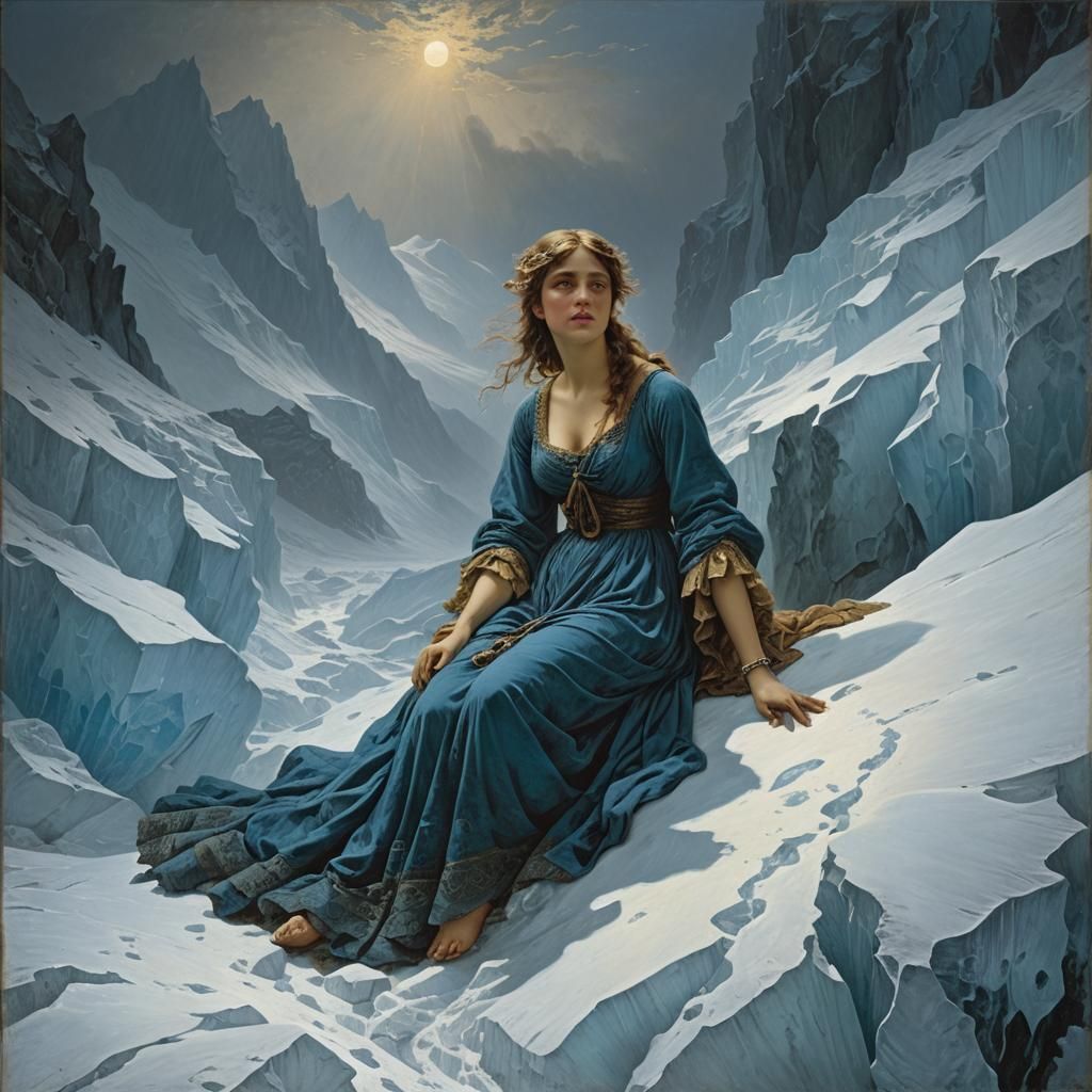 Ravishing Beauty on Glacier in Oil Painting Style