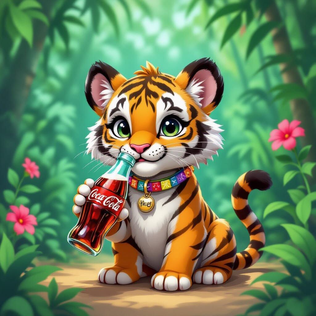 Tiger Drinking Coca-Cola in Pop Art Style