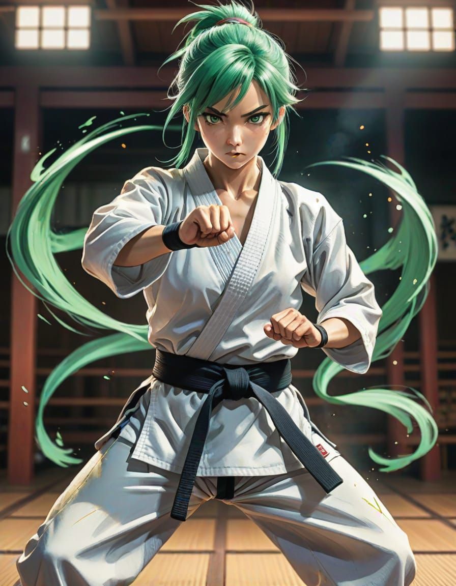 Anime Karate Master with Dragon Wings