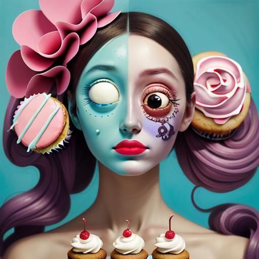 Surreal Woman Portrait with Cupcake Eyes