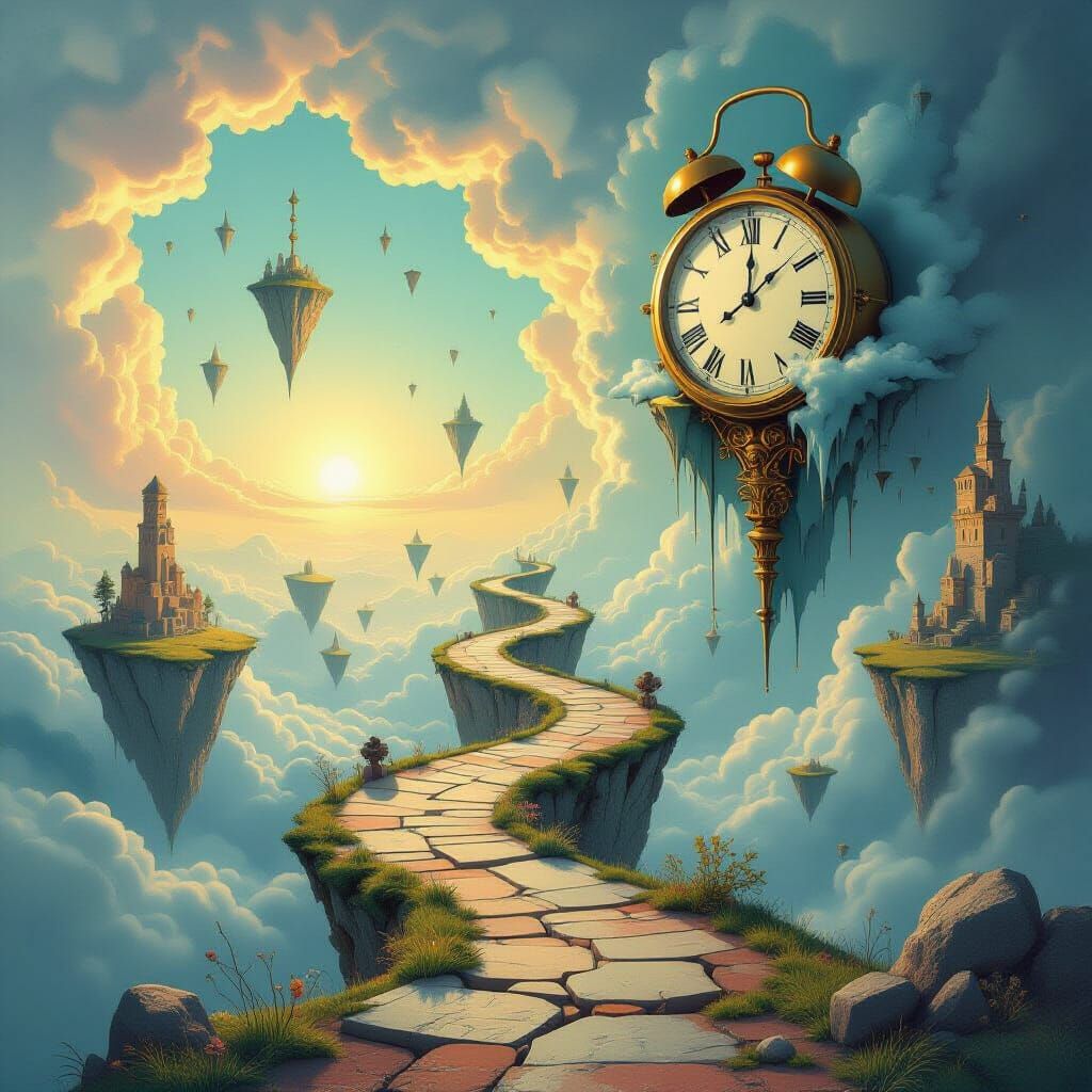 Surreal Melting Time Landscape with Floating Islands