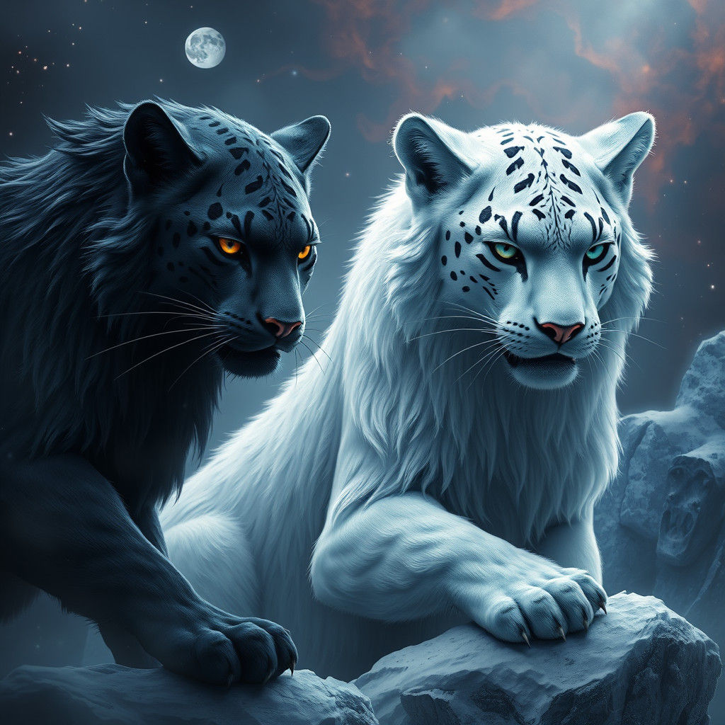 High-Contrast Fantasy: Black and White Felines