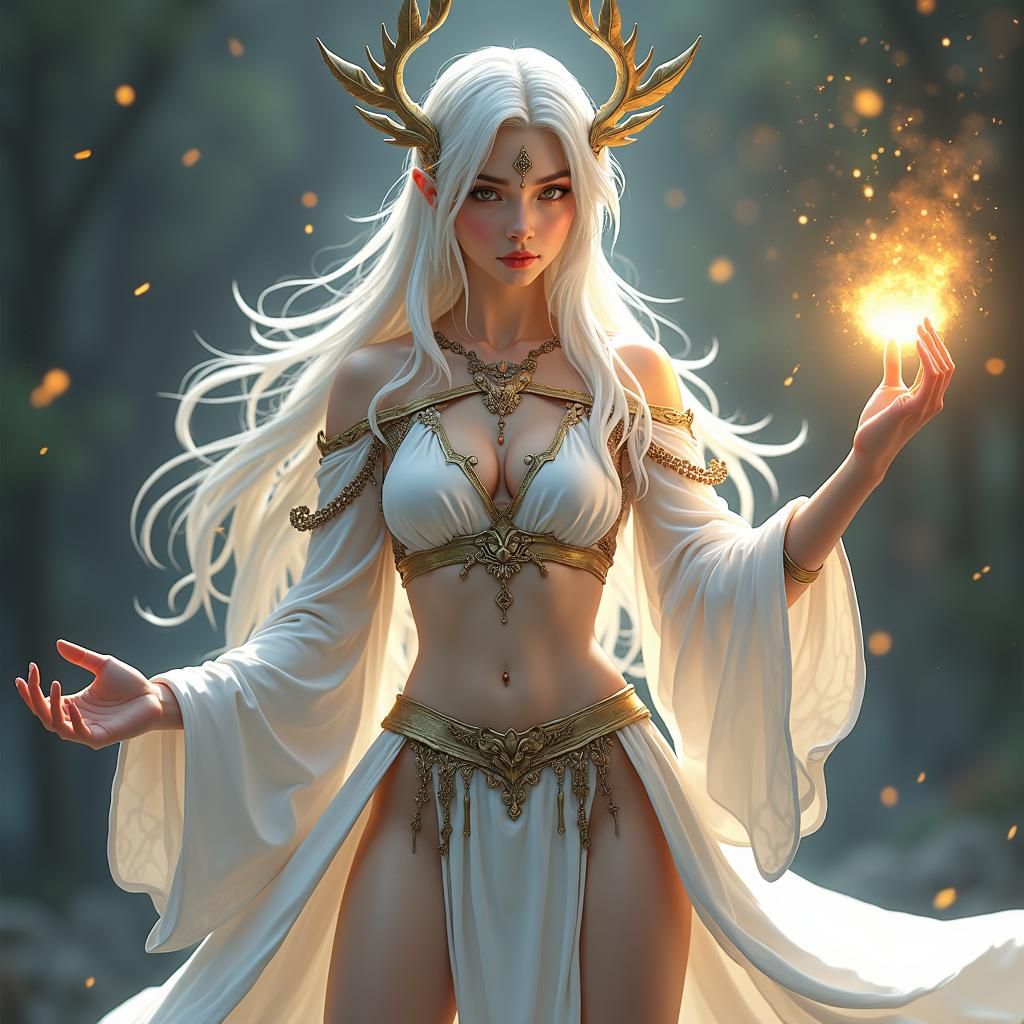 Female White Mage Casts Healing Magic in Neo Bahamut Style