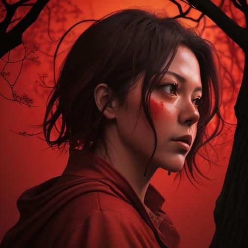 Blood Moon Over Autumn Maple Forest: Splash Art