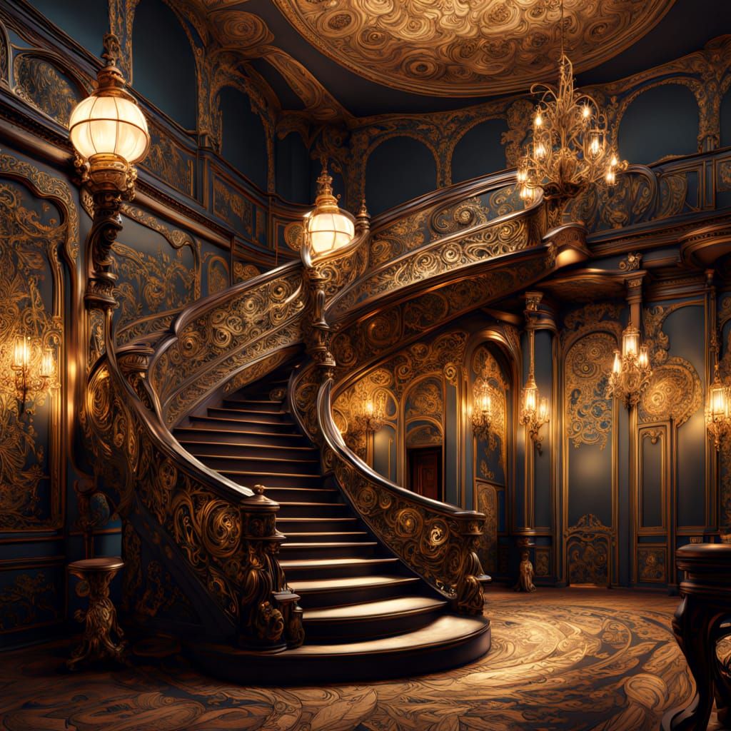 Steampunk Mouse Amidst Opulent Library Art Nouveau Details